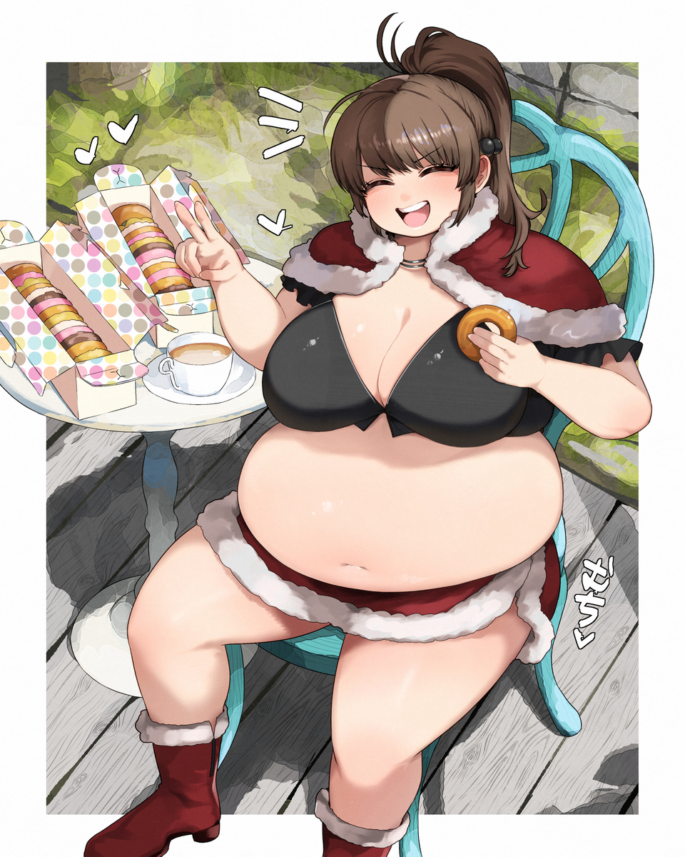 This is a pixiv picture whose title is 大食膨腹.