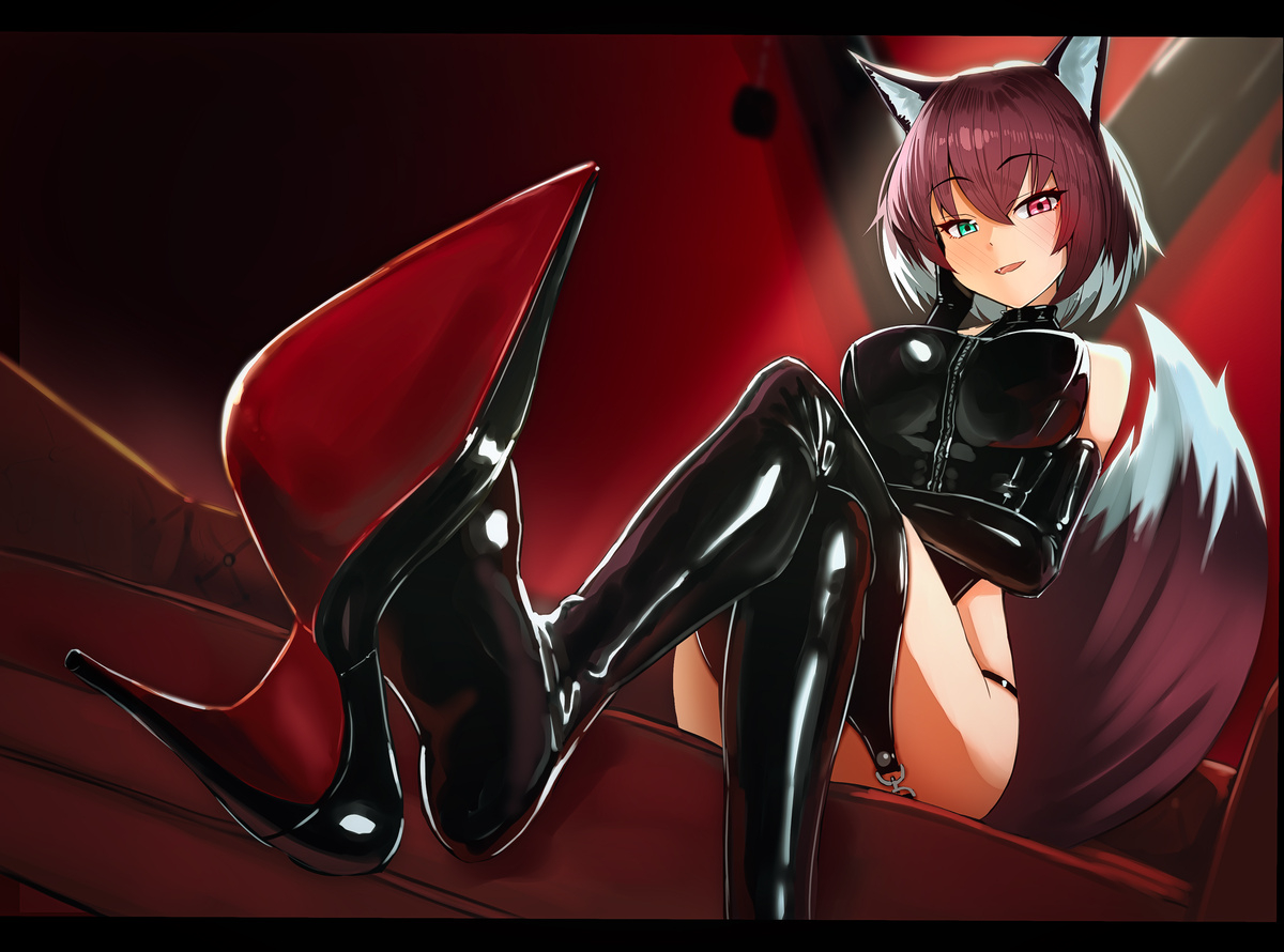 This is a pixiv picture whose title is 【skeb】fox and demon girls.