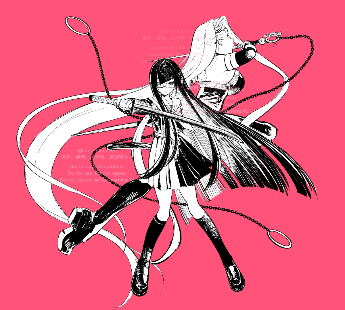 This is a pixiv picture whose title is 黒姫とライダーさん.