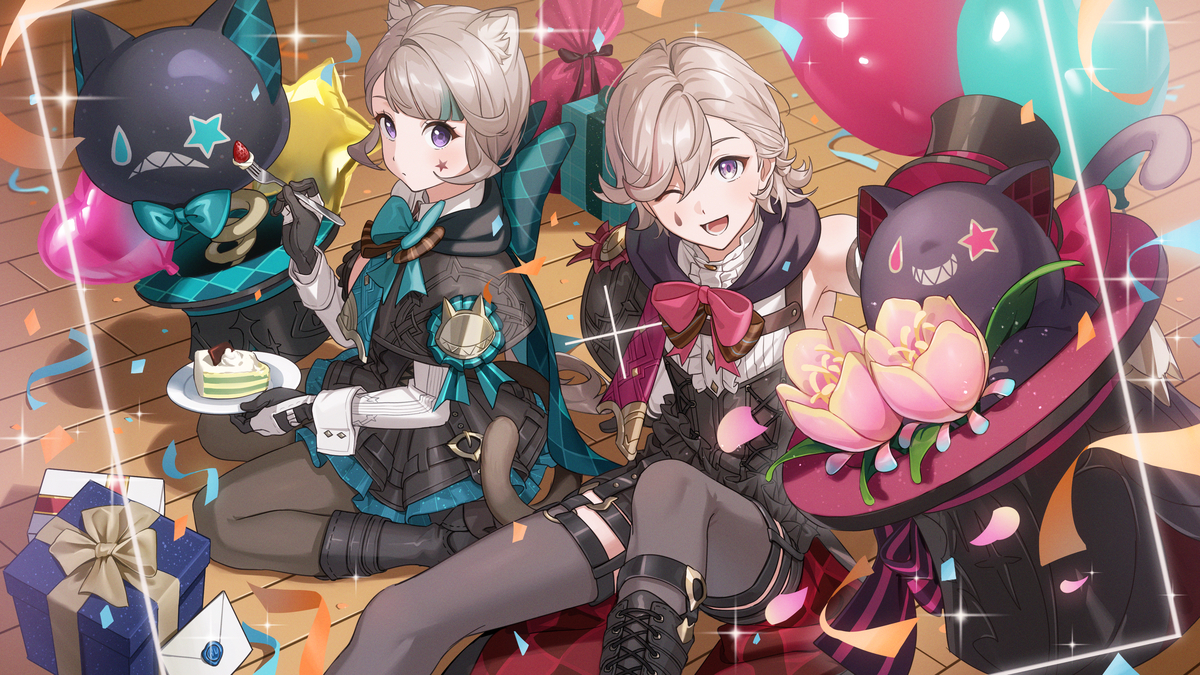 This is a pixiv picture whose title is 🎉🎩🐈‍⬛🎀🎉.