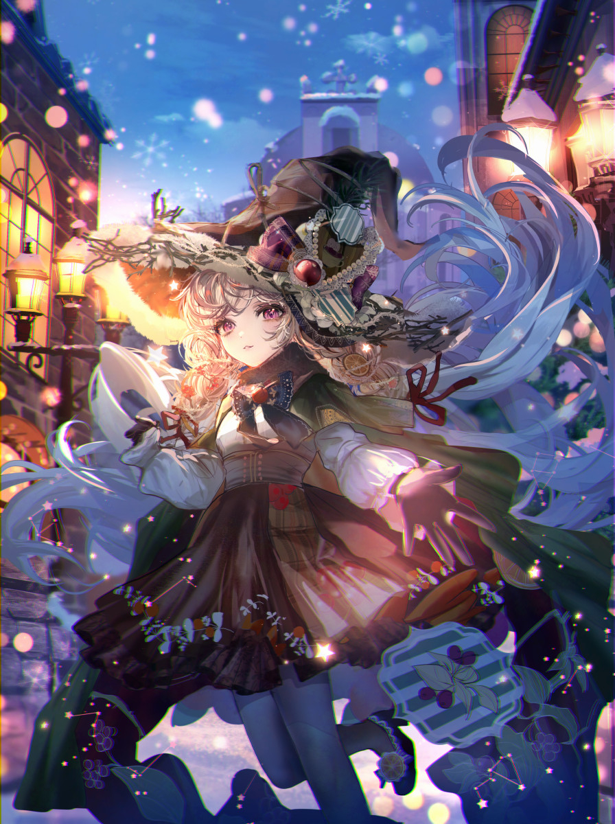 This is a pixiv picture whose title is 冬のベリー魔女と魔法の町.