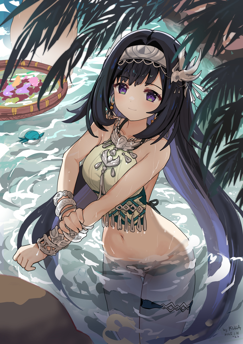 This is a pixiv picture whose title is 蓝砚-露天洗浴.