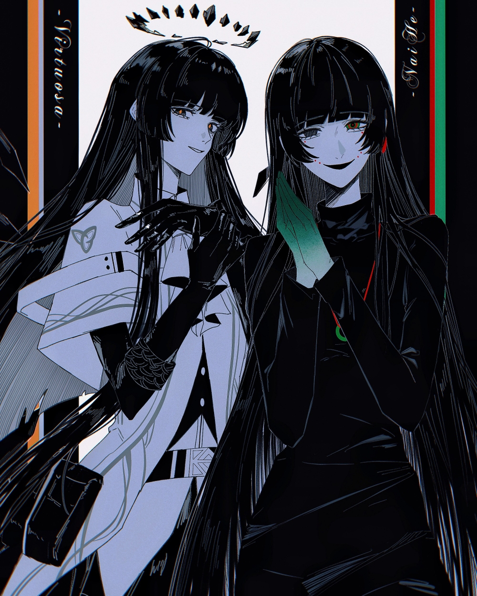This is a pixiv picture whose title is 黑长直同框一下🙌🏻.