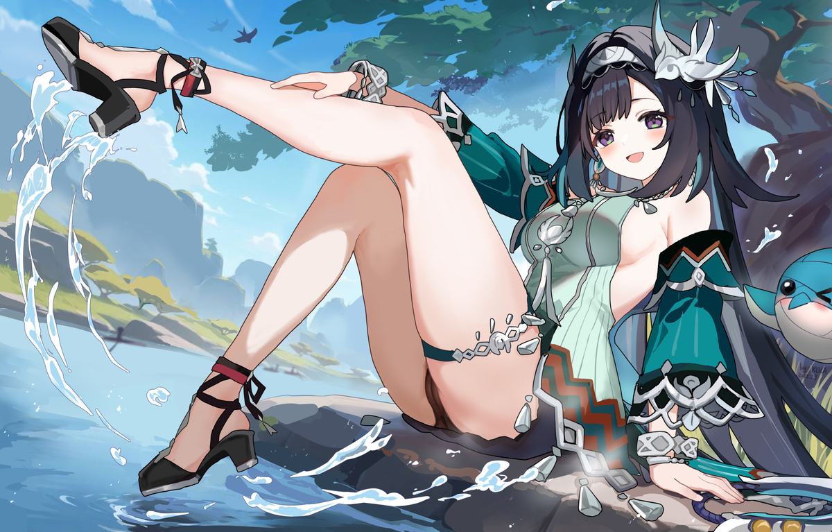 This is a pixiv picture whose title is 蓝砚-脚尖戏水.