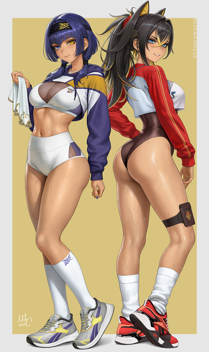 This is a pixiv picture whose title is Candace Dehya Gym - Genshin Impa.