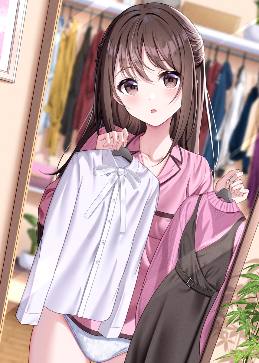 This is a pixiv picture whose title is 「（どっちが良いかな…）」.
