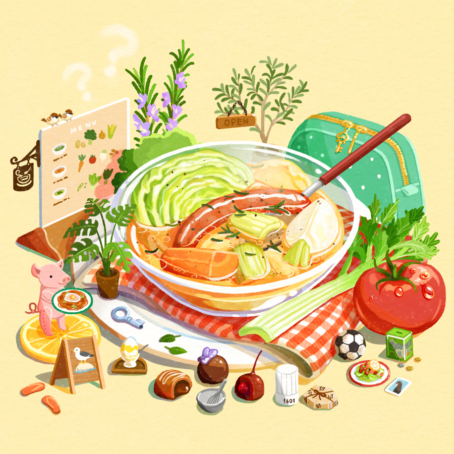 This is a pixiv picture whose title is 「おいしい推理で謎解きを　たべもの×ミステリ アンソロジー」.