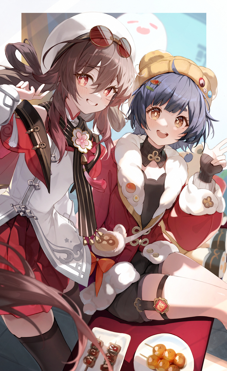 This is a pixiv picture whose title is 胡桃＆香菱.