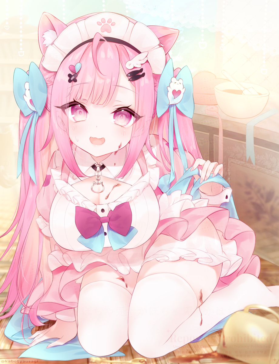 This is a pixiv picture whose title is 『 こぼしちゃった,,,へへ,,, 』 fanart：結城さくな.