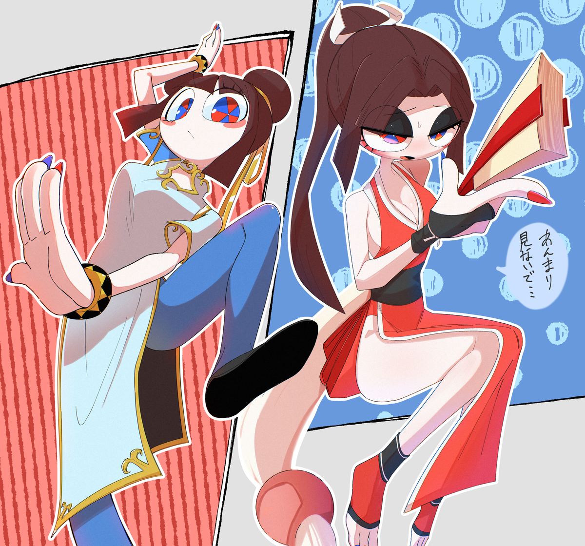 This is a pixiv picture whose title is 春麗ポムと舞ポム.