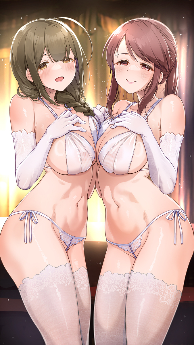 This is a pixiv picture whose title is 【401+】　「下着姿で営業ですか？」.