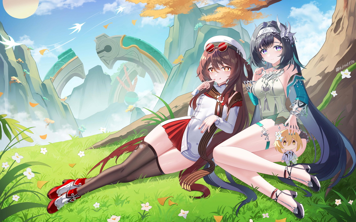 This is a pixiv picture whose title is （稿件）胡桃蓝砚全年龄.