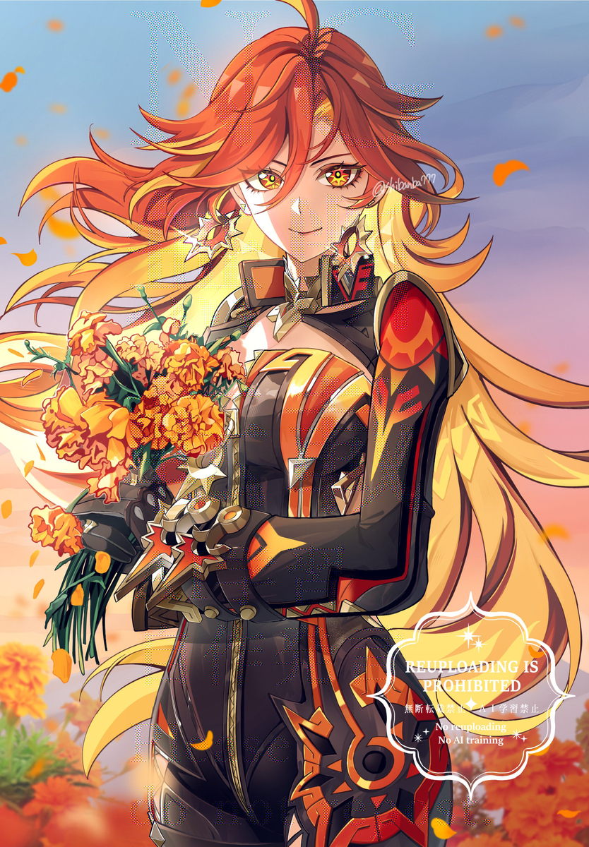 This is a pixiv picture whose title is 夜明けのマリーゴールド.