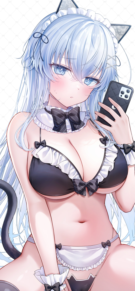 This is a pixiv picture whose title is 【今月のFANBOX絵】猫耳メイド月乃ちゃん.