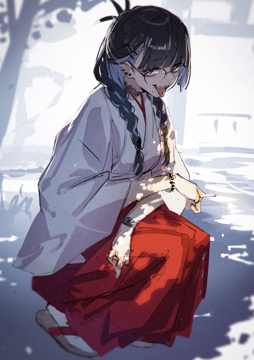 This is a pixiv picture whose title is 病んデレ巫女さん.