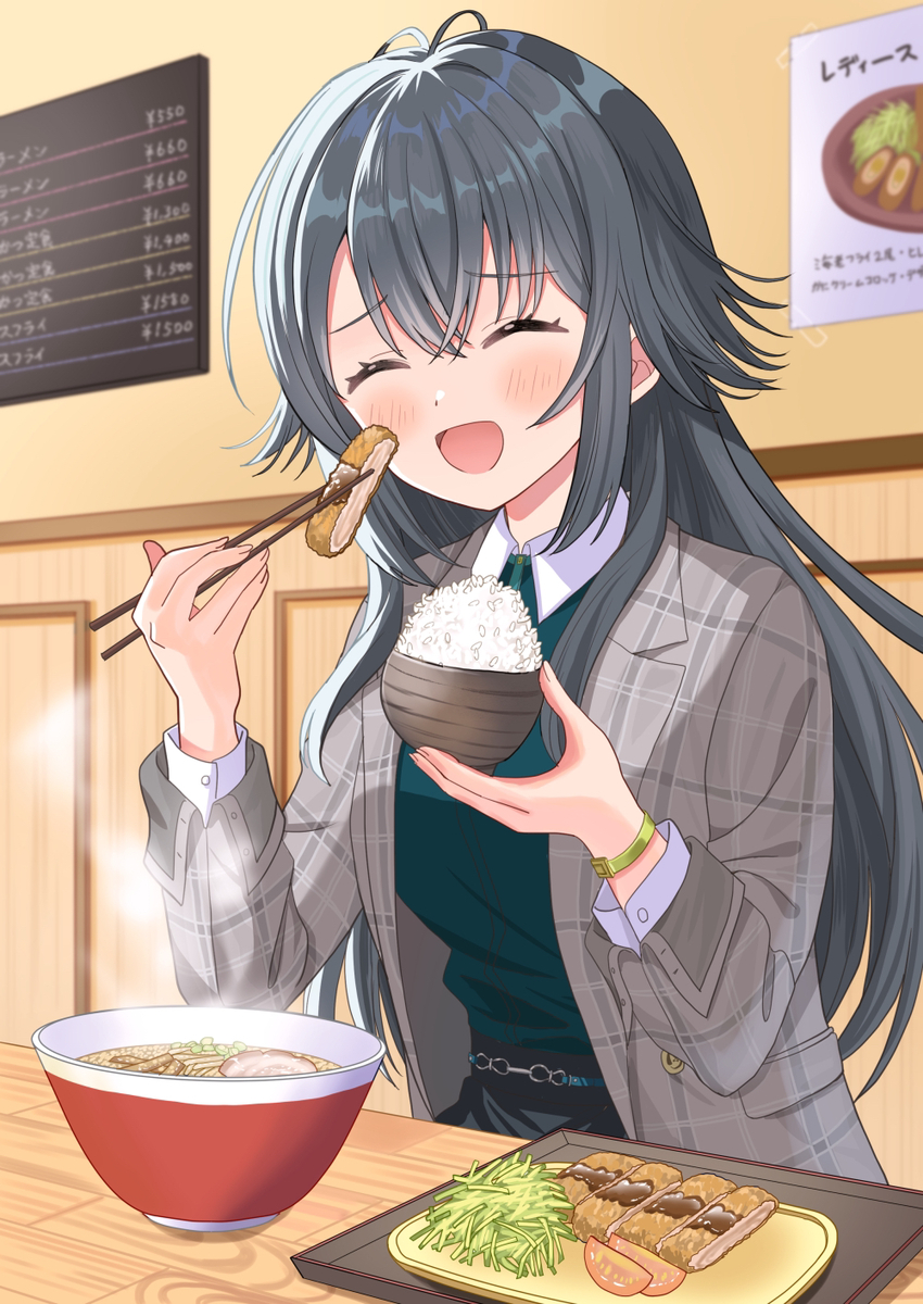 This is a pixiv picture whose title is 手毬...とんかつとラーメンだよ....