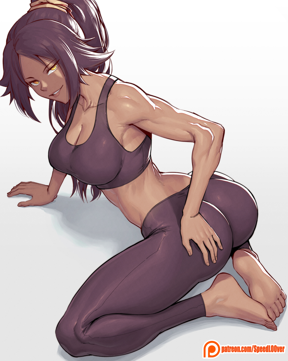 This is a pixiv picture whose title is Yoruichi- Bleach.