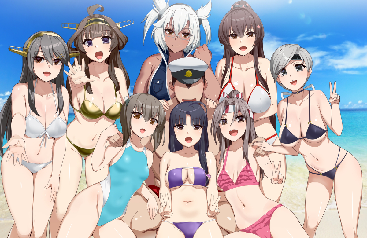 This is a pixiv picture whose title is 戦勝記念でビーチで撮影！.