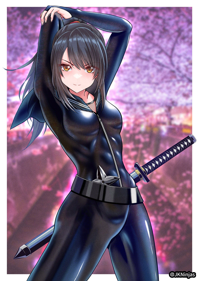 This is a pixiv picture whose title is 鴉　夜桜祭警備.