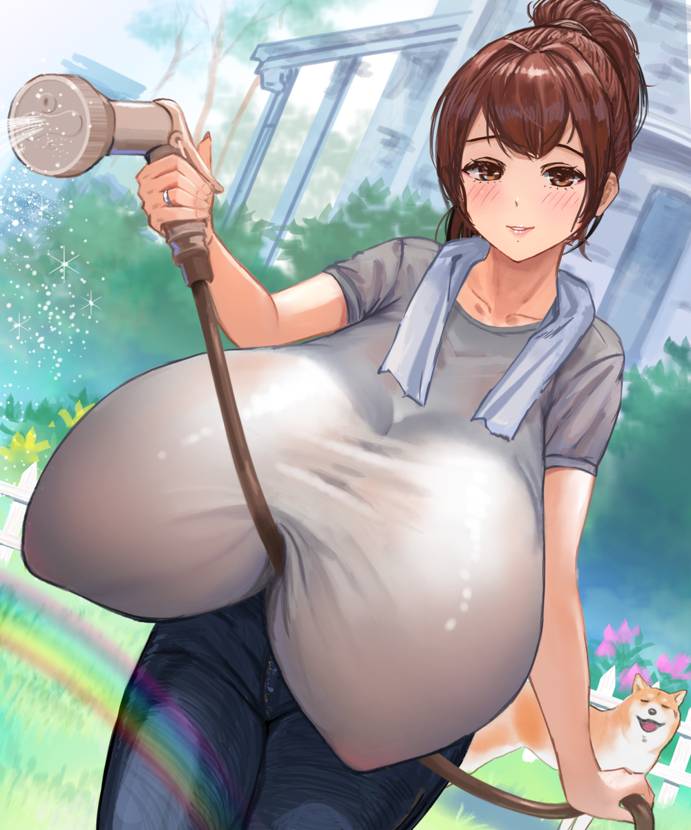 This is a pixiv picture whose title is 水撒きをする近所のお姉さん(^^♪.