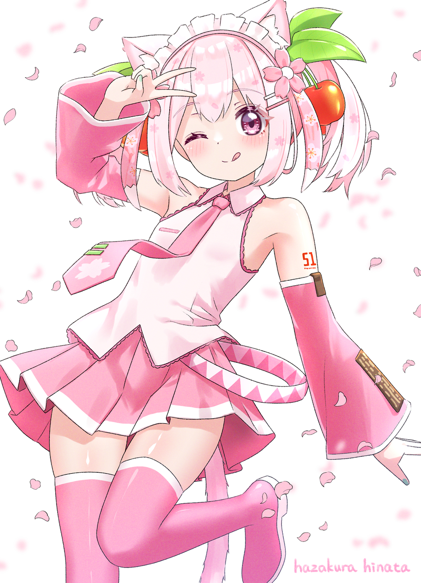 This is a pixiv picture whose title is 桜ミクちゃんのコスプレ！🌸🍒.