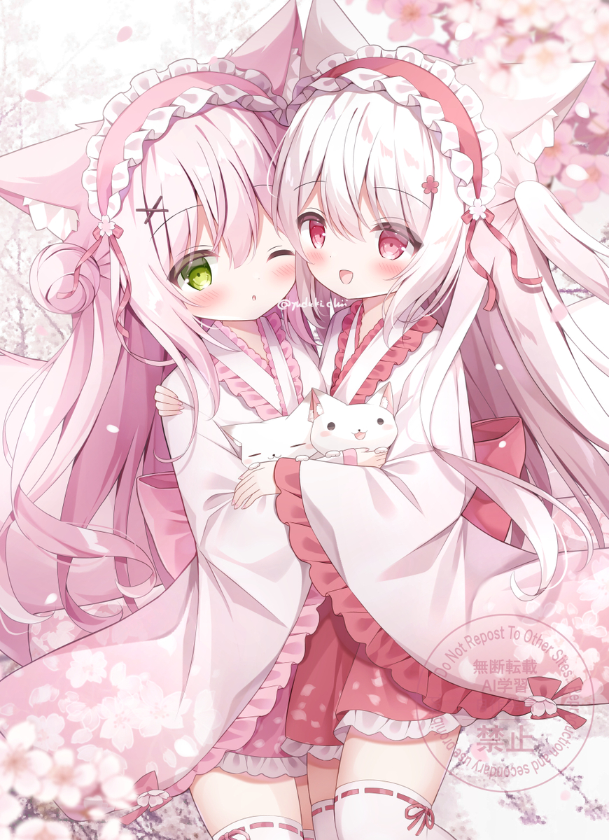 This is a pixiv picture whose title is 春色のもふもふ達.