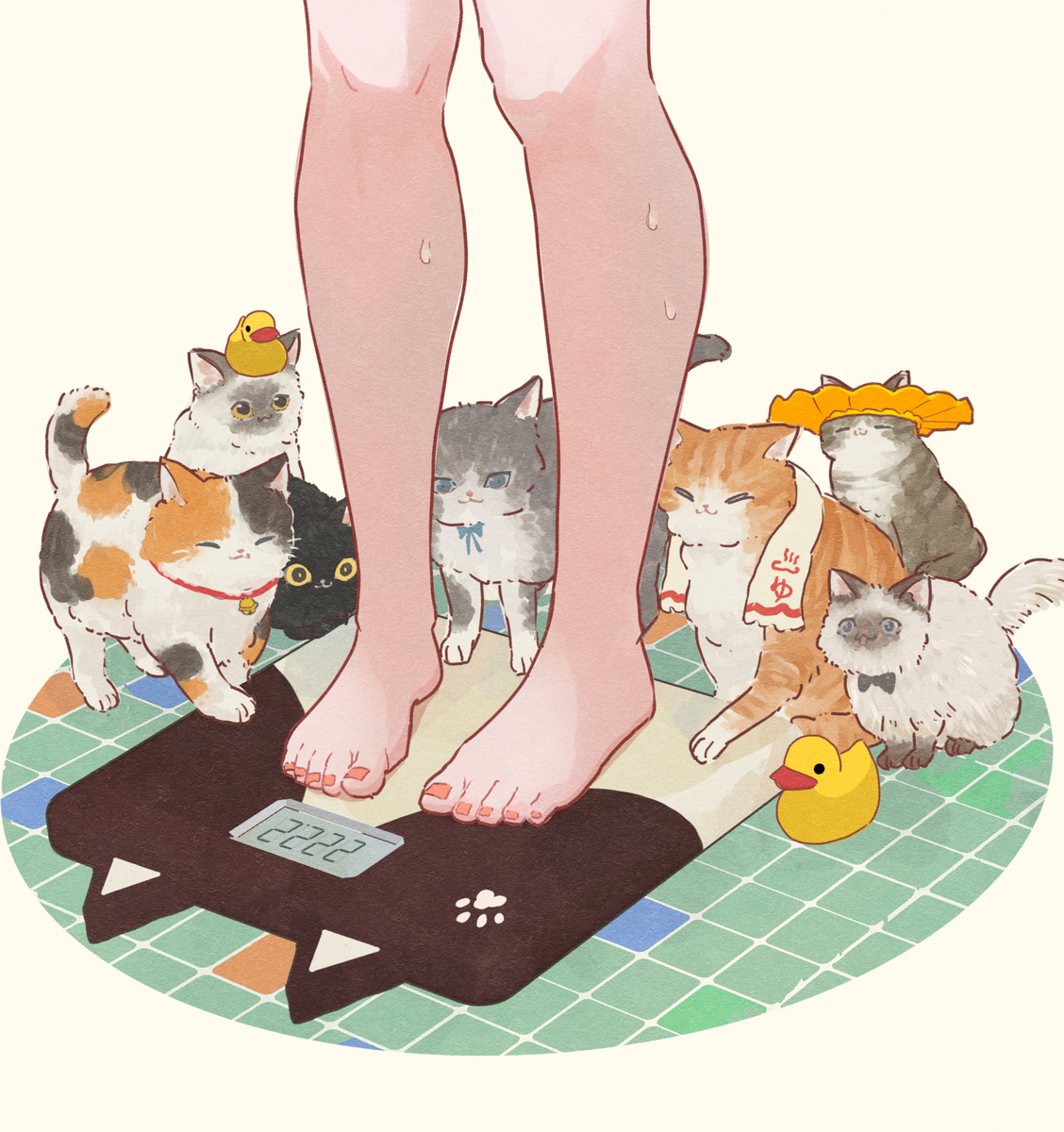 This is a pixiv picture whose title is 体重計🐈🐈‍⬛🐾.