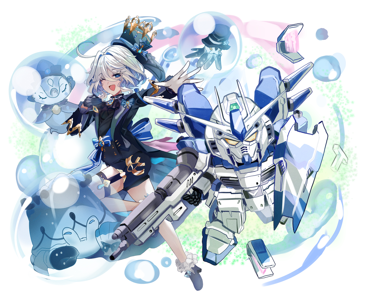 This is a pixiv picture whose title is Furina & Hi-nu Gundam.