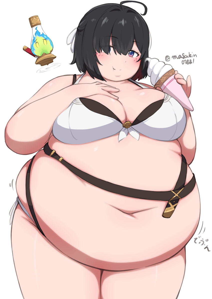 This is a pixiv picture whose title is 肥満化ユミア.