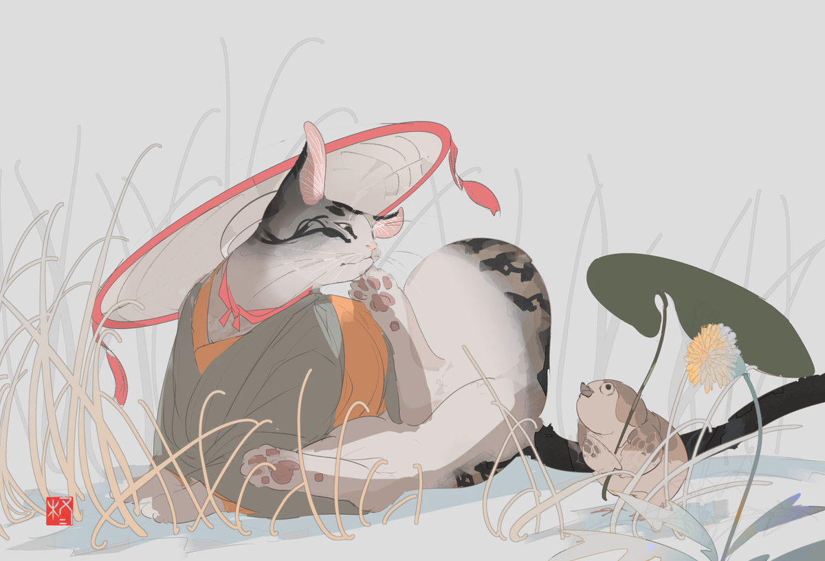 This is a pixiv picture whose title is 旅ねこー雀.