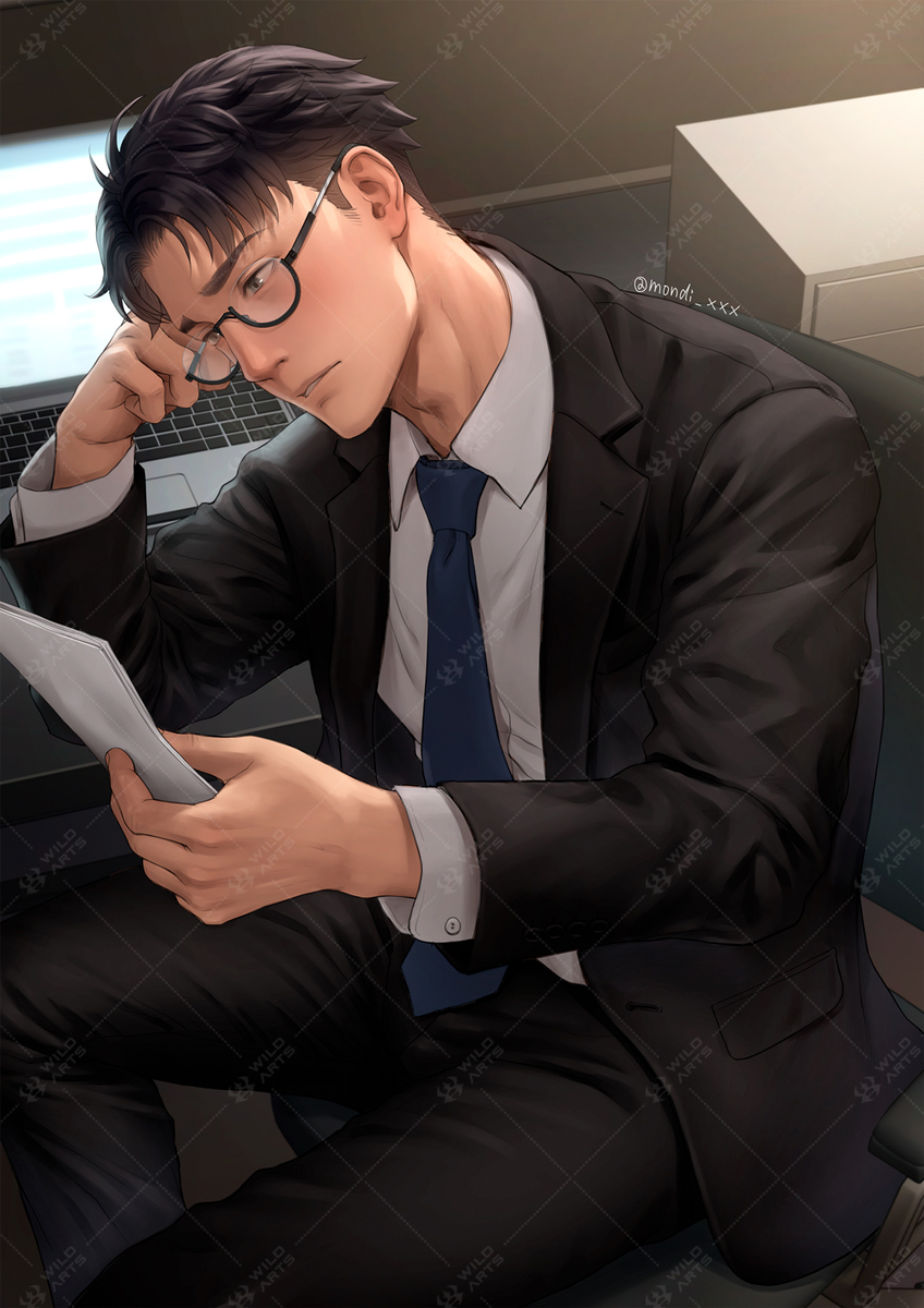 This is a pixiv picture whose title is 残業するリーマン(OC/Minato).