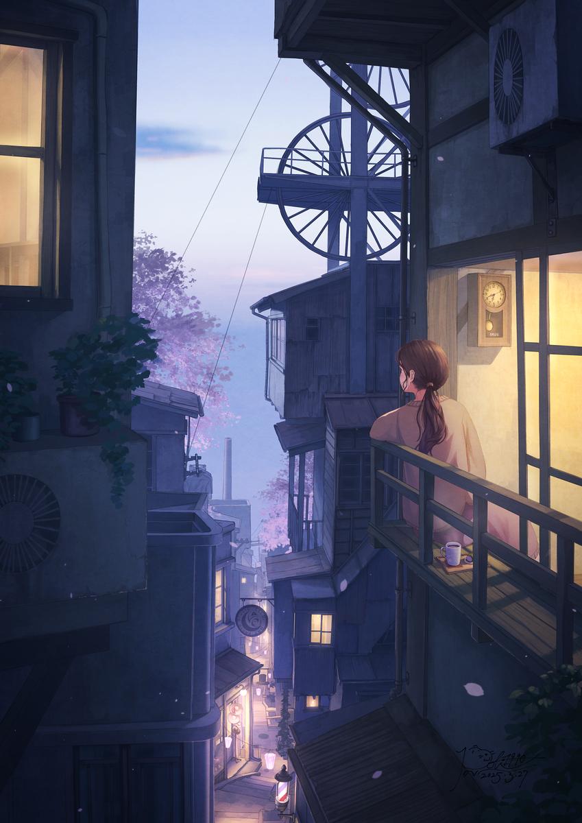 This is a pixiv picture whose title is 春霞む宵の口.