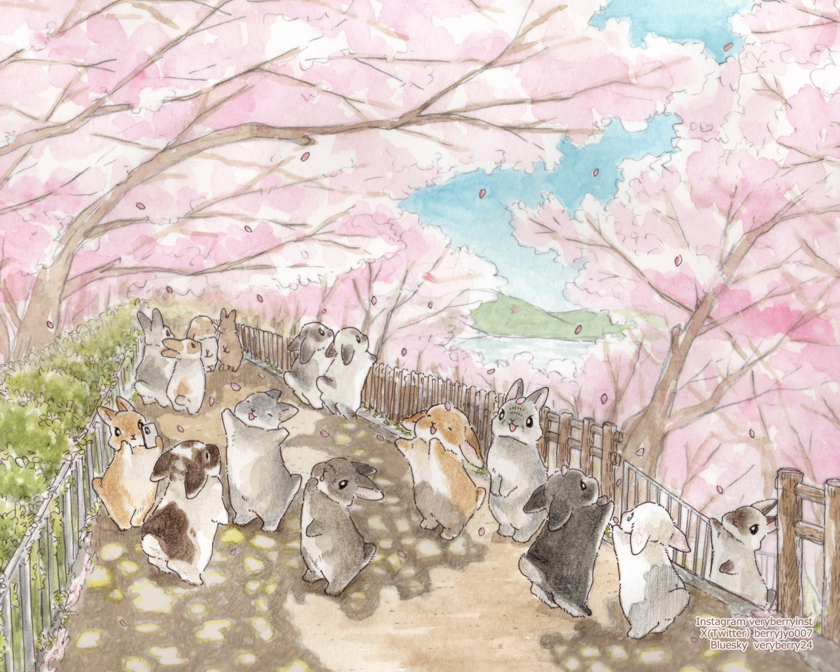 This is a pixiv picture whose title is うさぎさんのお花見さんぽ🌸.