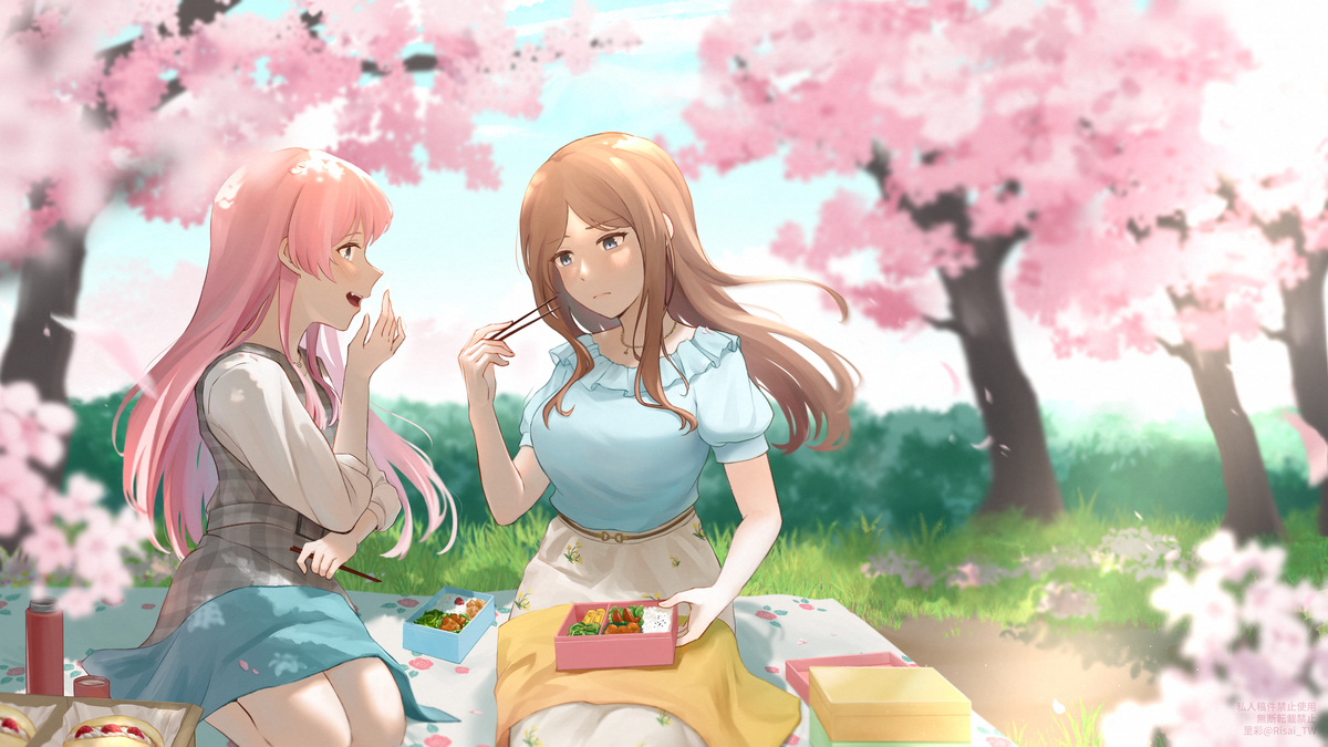 This is a pixiv picture whose title is 【バンドリ】あのそよ お花見.