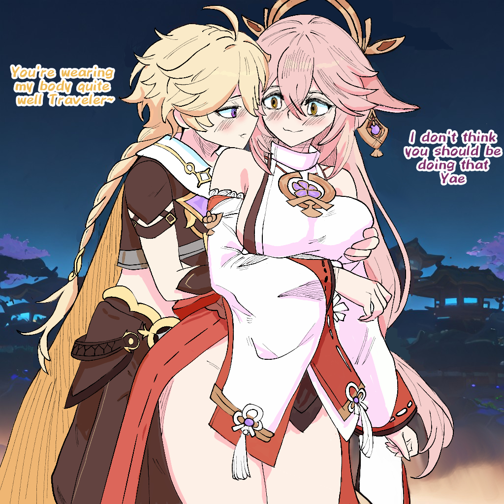 This is a pixiv picture whose title is Aether/Yae swap.