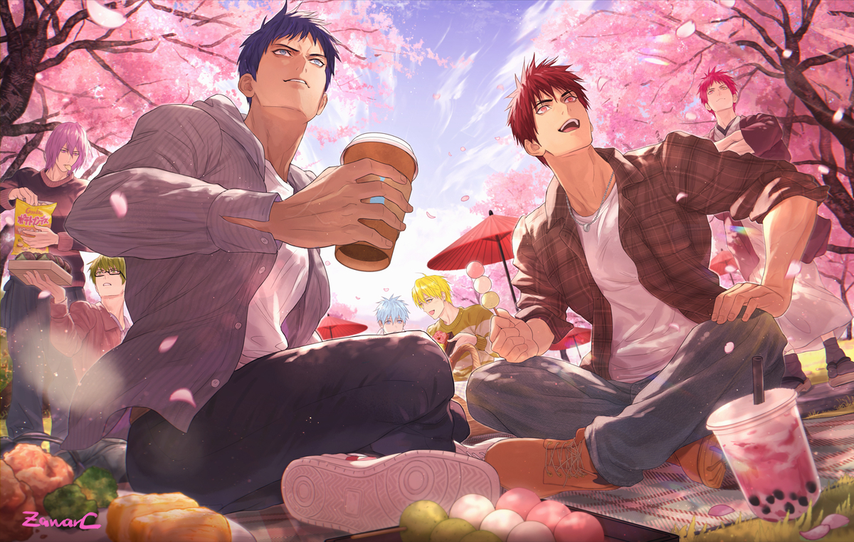 This is a pixiv picture whose title is キセキの世代の花見.