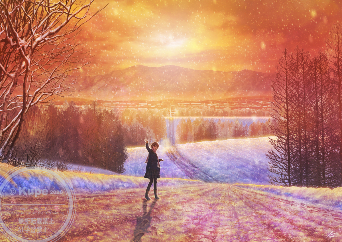 This is a pixiv picture whose title is 茜色の雪.