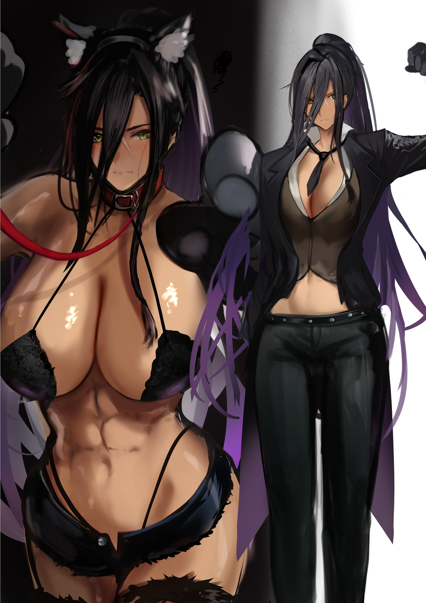 This is a pixiv picture whose title is 褐色ポニテ女執事.