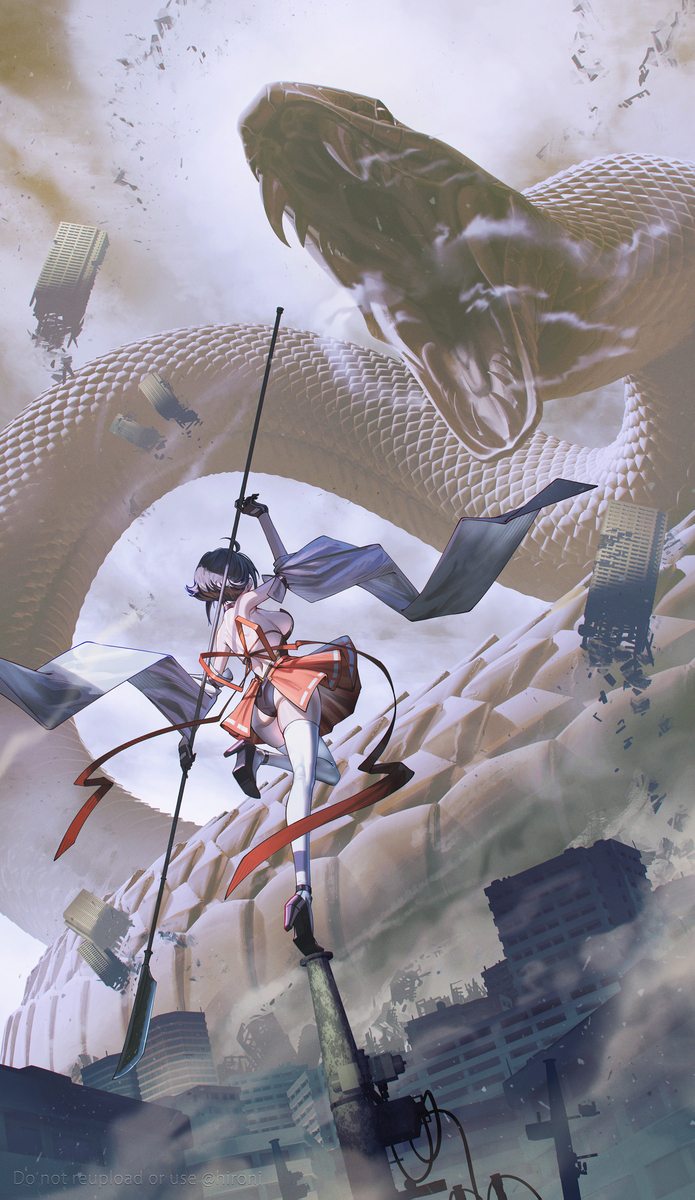 This is a pixiv picture whose title is 大蛇退治.