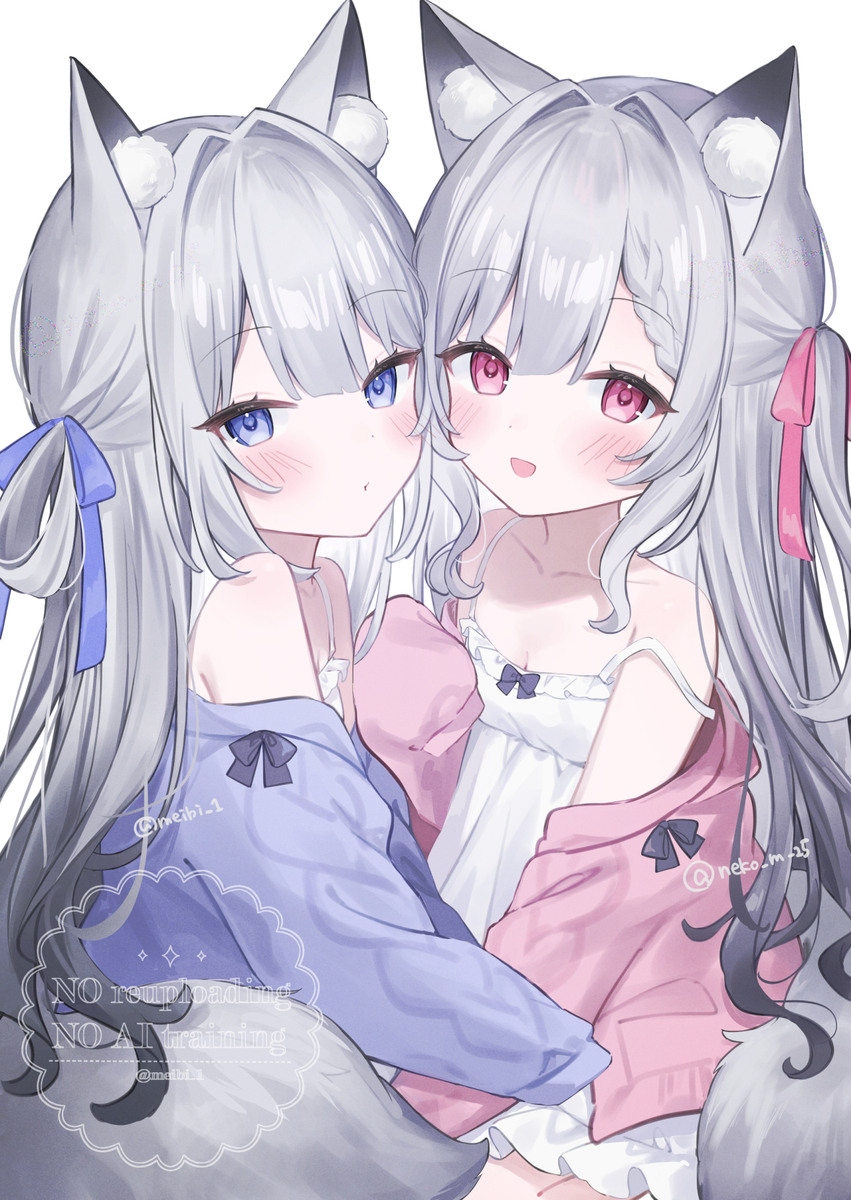 This is a pixiv picture whose title is なかよし！もふもふ！双子のきつねちゃん.