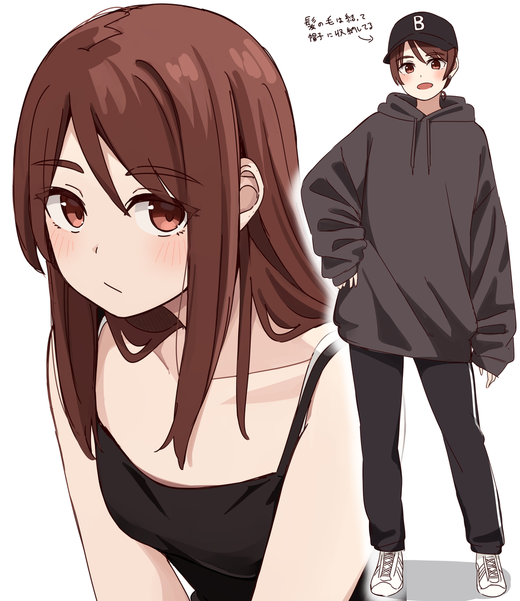 This is a pixiv picture whose title is 中性的でボーイッシュな感じの服装した時のこういうギャップ好き.