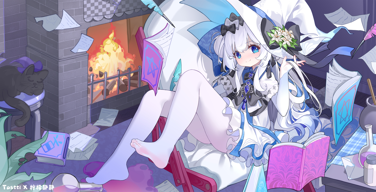 This is a pixiv picture whose title is 白毛小魔女.
