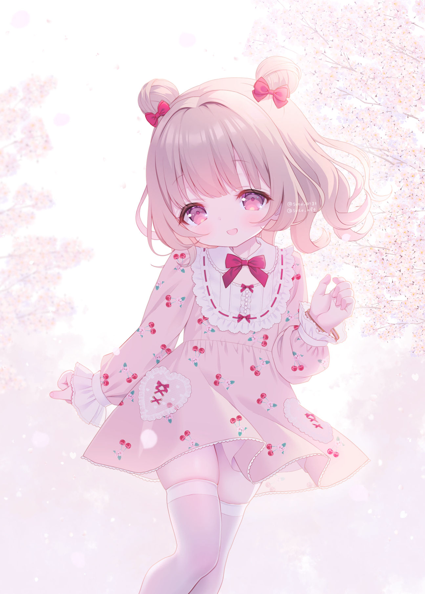 This is a pixiv picture whose title is 満開の桜に、微笑む彼女.