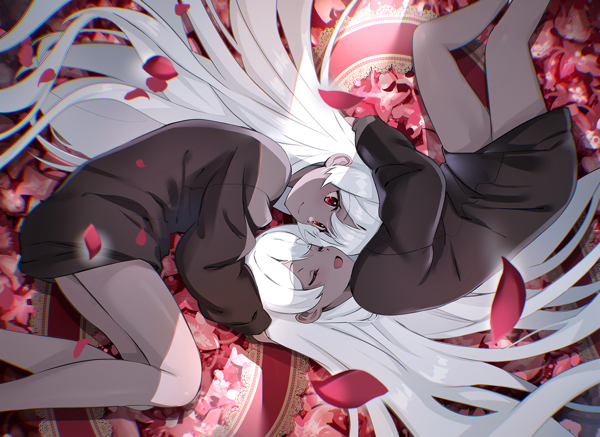 This is a pixiv picture whose title is 褐色白髪.