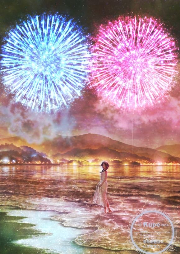 This is a pixiv picture whose title is 夜空に咲いた花ふたつ.
