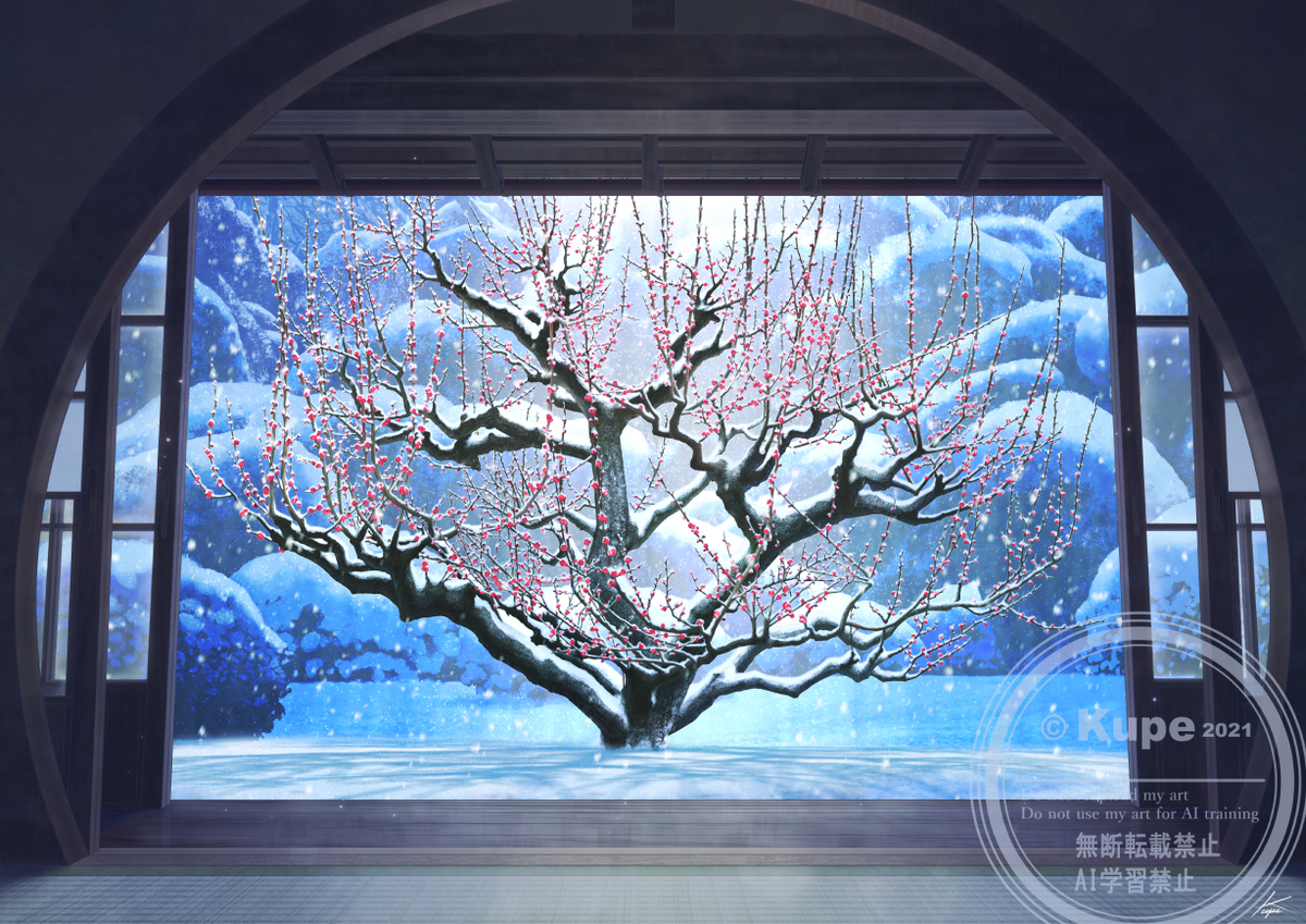 This is a pixiv picture whose title is 雪中梅花.