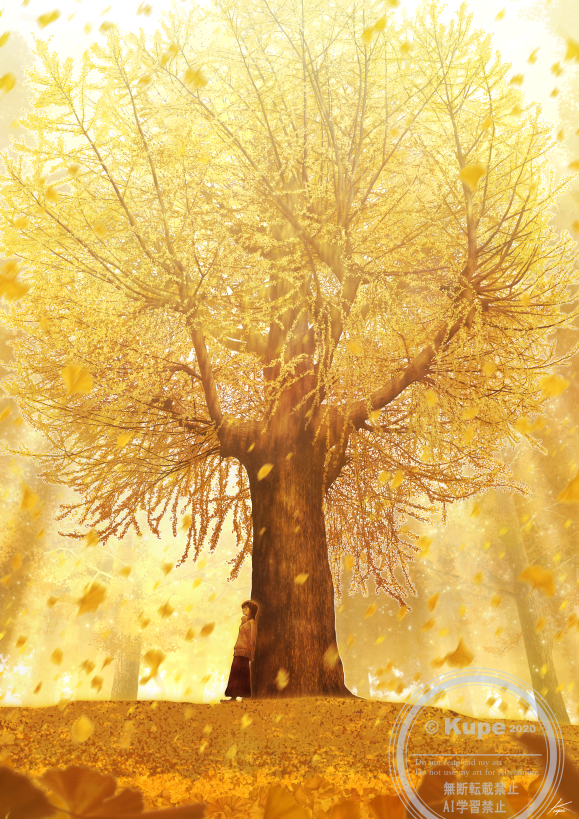 This is a pixiv picture whose title is 黄金の落葉.
