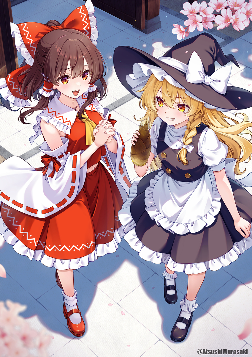 This is a pixiv picture whose title is 春の霊夢と魔理沙.