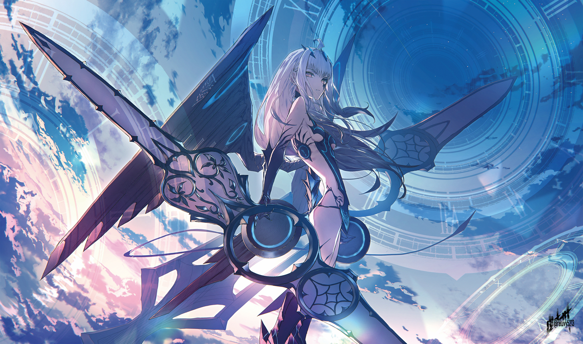 This is a pixiv picture whose title is 黄昏の空に.