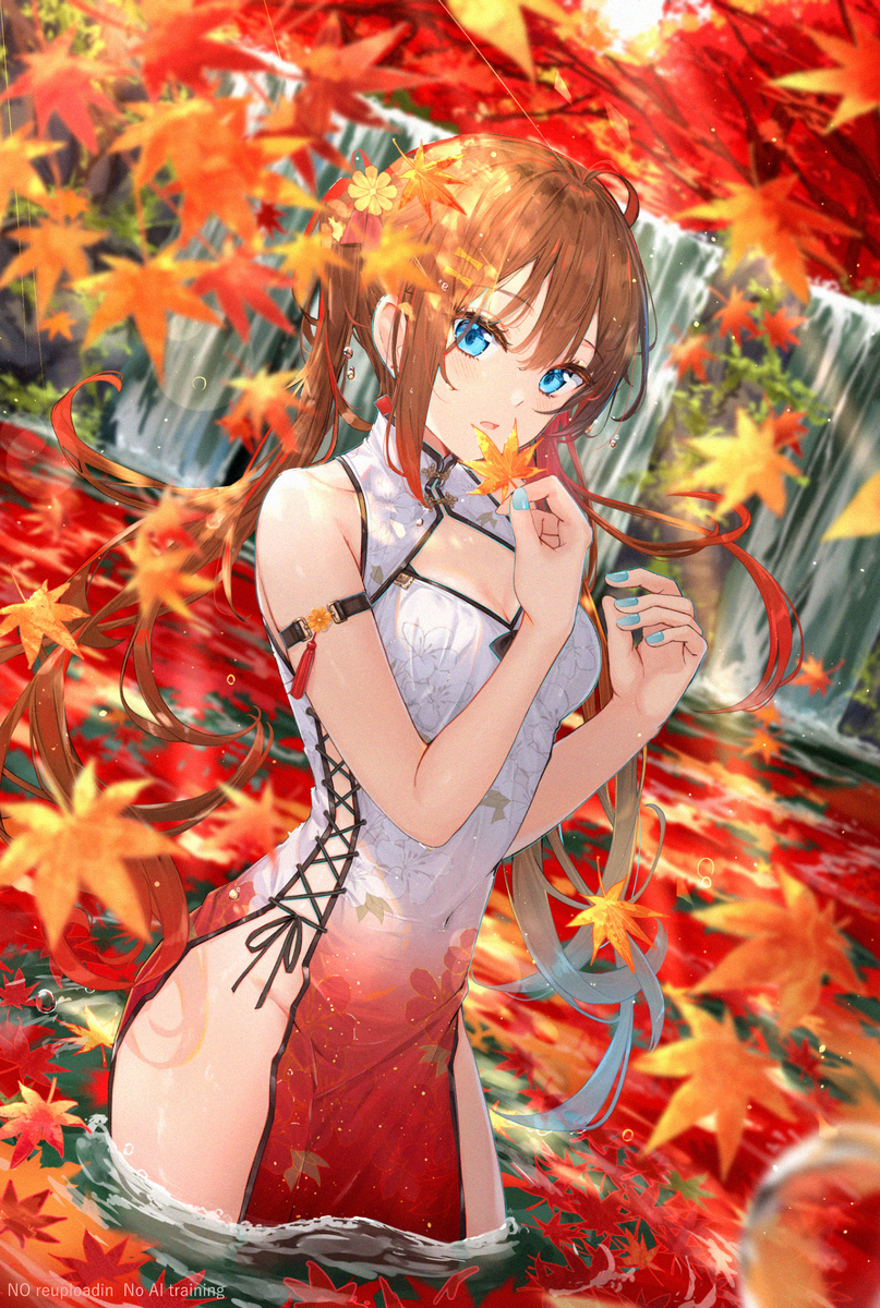 This is a pixiv picture whose title is 紅葉に彩る.